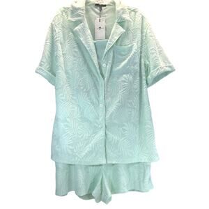 7 for all mankind 3-piece Green Terry Lounger Crop Top-Shirt-Shorts women sz XL